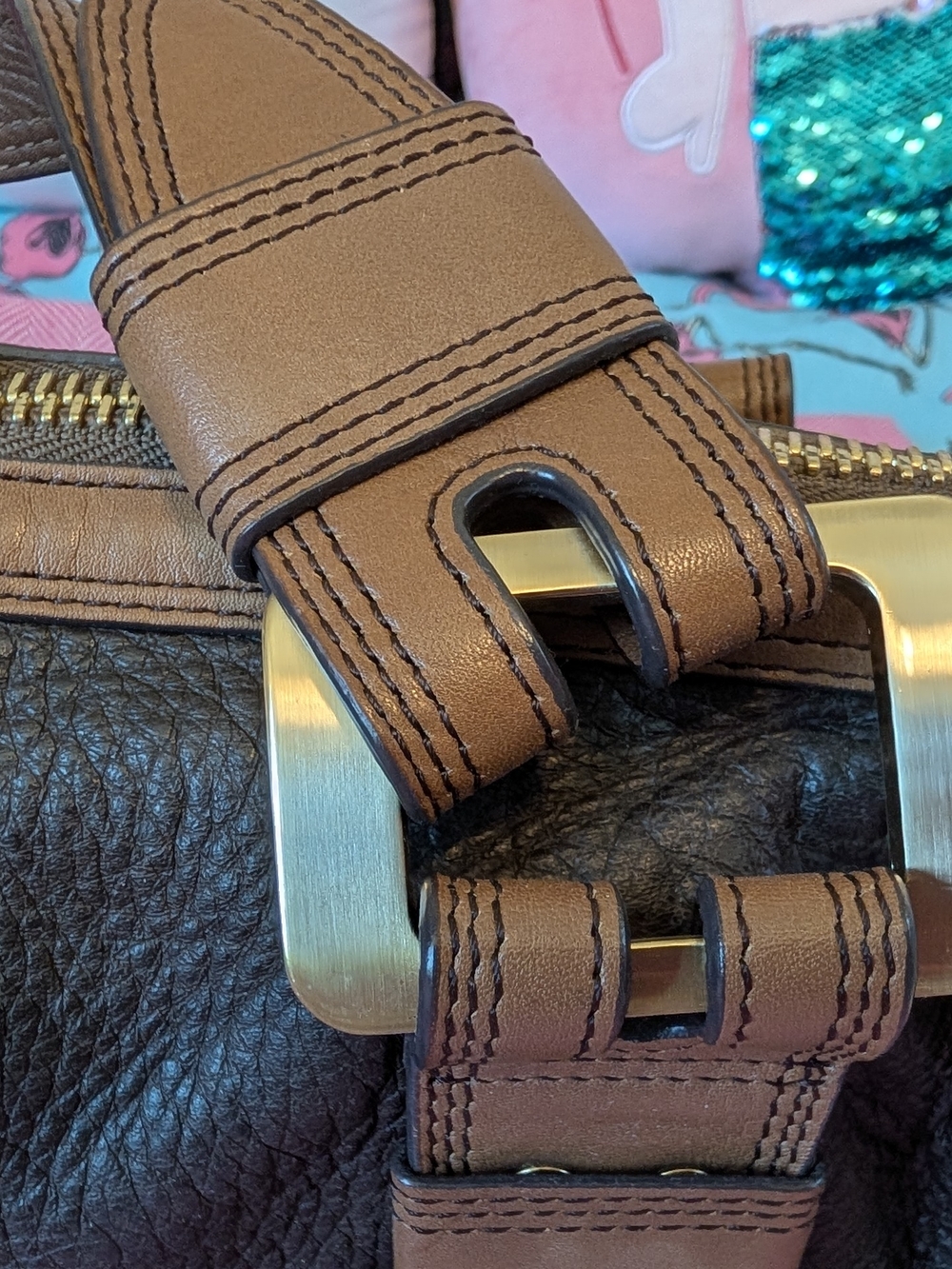 Michael Kors Leather Satchel Handbag in Dark Brown and Tan With Brass Detail - Picture 5 of 5